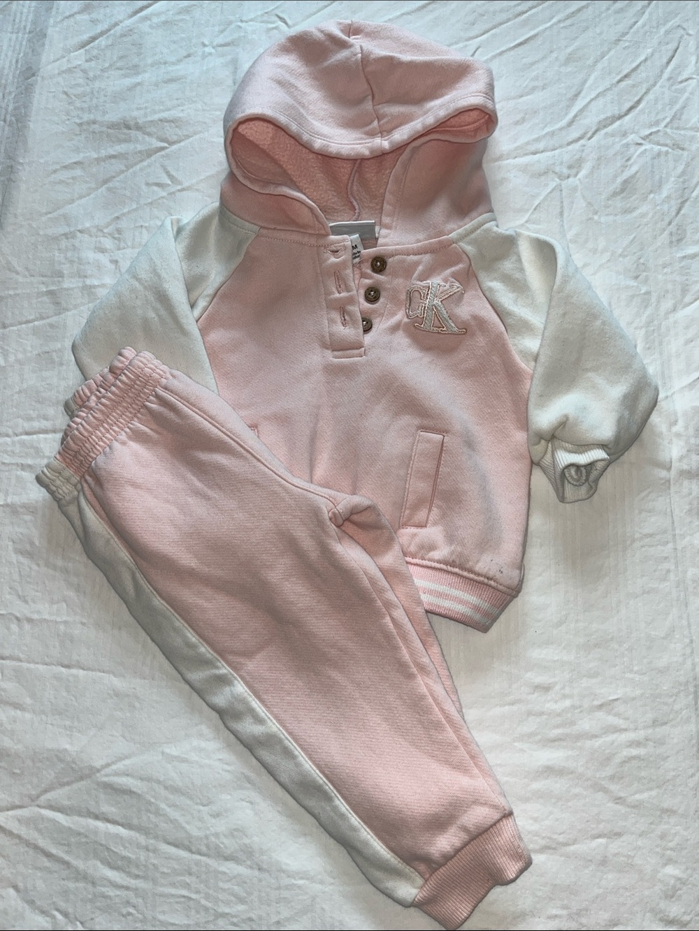 Calvin Klein Pink & White Kids Hoodie and Joggers Set, 12 m